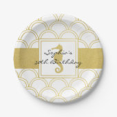 Art Deco Wave Gold Glitzer Seepferd Geburtstagspar Pappteller (Vorderseite)