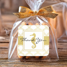 Art Deco Wave Gold Glitzer Seepferd Vielen Dank Quadratischer Aufkleber