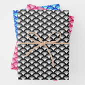 Art Deco Wave Muster, Schwarz/Weiß, Rosa, Blau Geschenkpapier Set (Beispiel)