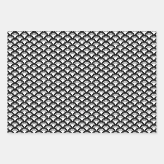 Art Deco Wave Muster, Schwarz/Weiß, Rosa, Blau Geschenkpapier Set (Vorderseite)