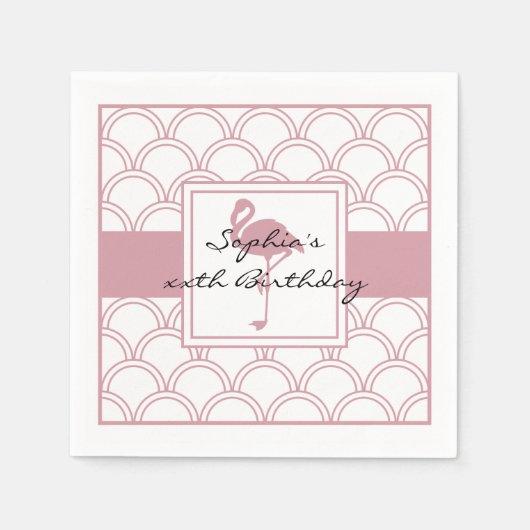 Art Deco Wave Patten Pink Flamingo Beach Party Serviette (Vorderseite)