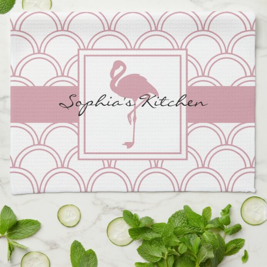Art Deco Wave Patten Pink Flamingo Geschirrtuch (Gefaltet)