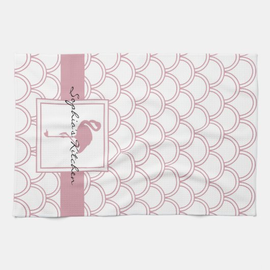 Art Deco Wave Patten Pink Flamingo Geschirrtuch (Horizontal)