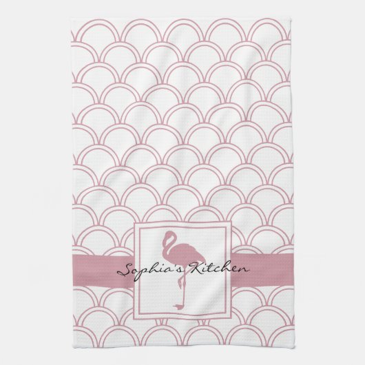 Art Deco Wave Patten Pink Flamingo Geschirrtuch (Vertikal)