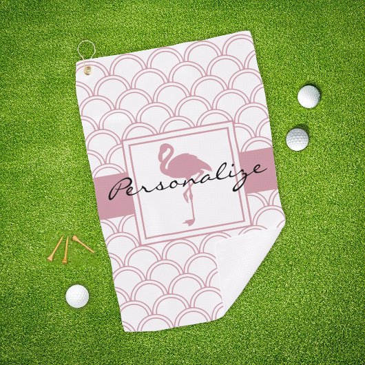 Art Deco Wave Patten Pink Flamingo Golfhandtuch