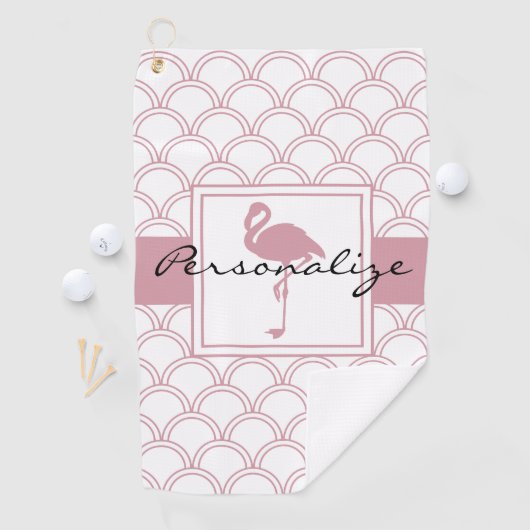 Art Deco Wave Patten Pink Flamingo Golfhandtuch (Insitu)
