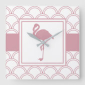 Art Deco Wave Patten Pink Flamingo Quadratische Wanduhr (Vorderseite)