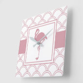 Art Deco Wave Patten Pink Flamingo Quadratische Wanduhr (Winkel)