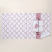 Art Deco Wave Patten Pink Flamingo Strandtuch (Vorderseite)
