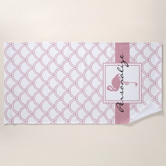 Art Deco Wave Patten Pink Flamingo Strandtuch (Vorderseite)