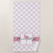 Art Deco Wave Patten Pink Flamingo Strandtuch (Vorderseite)