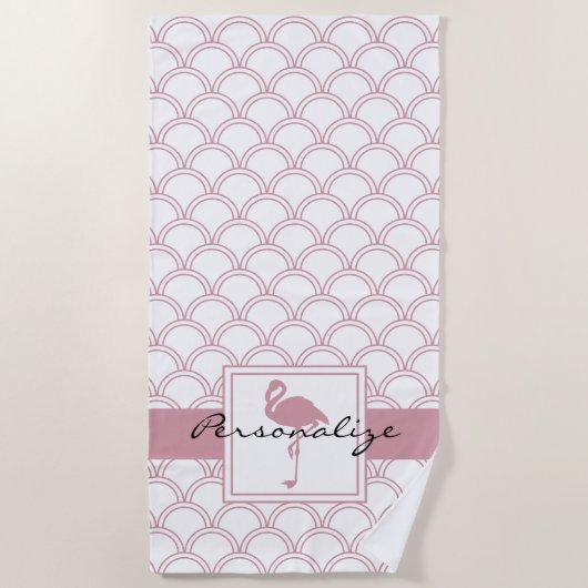 Art Deco Wave Patten Pink Flamingo Strandtuch (Vorderseite)
