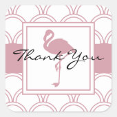 Art Deco Wave Patten Pink Flamingo Vielen Dank Quadratischer Aufkleber (Vorderseite)