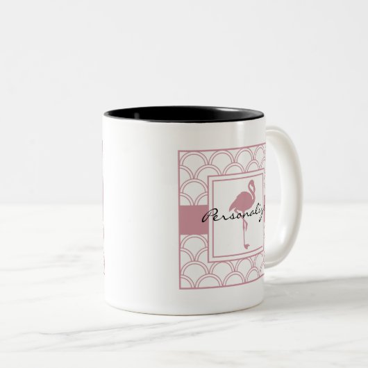 Art Deco Wave Patten Pink Flamingo Zweifarbige Tasse (VorderseiteRechts)