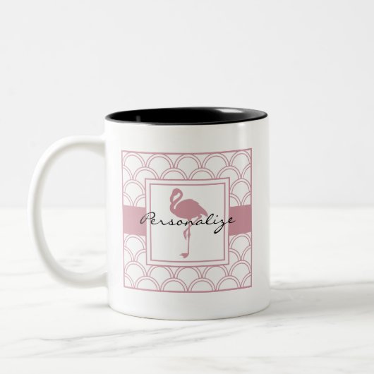 Art Deco Wave Patten Pink Flamingo Zweifarbige Tasse (Links)