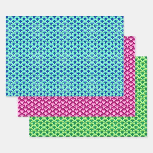 Art Deco Wave Pattern, Aqua, Maroon, Jade Green Geschenkpapier Set (Set)