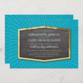 ART DECO WEDD Gold Sonnenburst grau türkisblau Einladung (Vorne/Hinten)