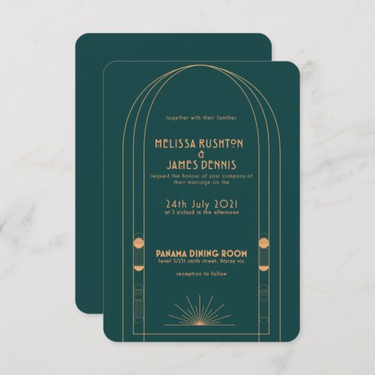 Art Deco Weddin Einladung (Vorne/Hinten)