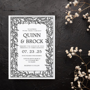 Art Deco Wedding Black and White Foliage Einladung