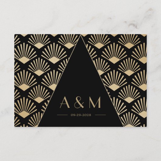 Art Deco Wedding Black Gold Roaring 20er UAWG Begleitkarte (Rückseite)