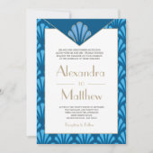 Art Deco Wedding Blue Roaring 20 Vintag Einladung (Vorderseite)