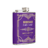 Art Deco Wedding Bridesmaid Gold Lila Gefallen Flachmann (Rechts)