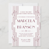 Art Deco Wedding Burgundy Einladung (Vorderseite)