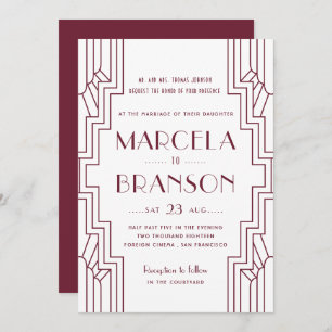 Art Deco Wedding Burgundy Einladung