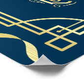 Art Deco Wedding Cards & Gifts Gold Blue Sign Poster (Ecke)