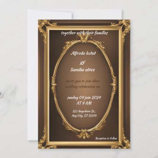 Art Deco Wedding Diamant Brown and Gold Foil Einladung (Vorderseite)
