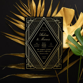 Art Deco Wedding Diamond Black and Gold Folieneinladung