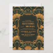 Art Deco Wedding Diamond Gold und Green Einladung (Vorderseite)