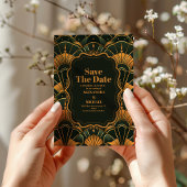 Art Deco Wedding Diamond Gold und Green Save The Date