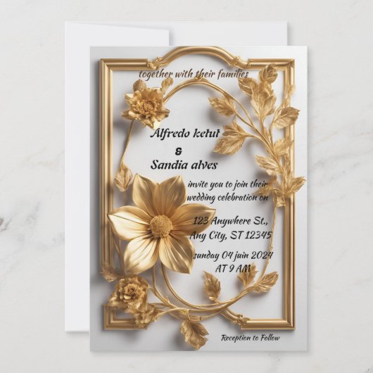 Art Deco Wedding Diamond, weiß und goldfarben Einladung (Vorderseite)