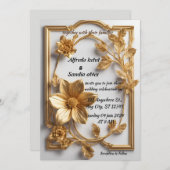 Art Deco Wedding Diamond, weiß und goldfarben Einladung (Vorne/Hinten)