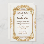 Art Deco Wedding Diamond, weiß und goldfarben Einladung (Vorne/Hinten)