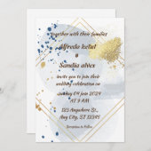 Art Deco Wedding Diamond, weiß und goldfarben Einladung (Vorne/Hinten)