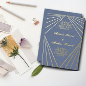Art Deco Wedding Dusty Blue und Gold Folieneinladung