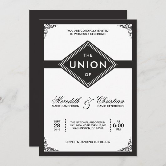 Art Deco Wedding Einladung (Vorne/Hinten)