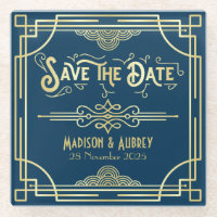 Art Deco Wedding Elegante Gold Blue Save the Date