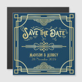 Art Deco Wedding Elegante Gold Blue Save the Date Magnetkarte (Vorne/Hinten)