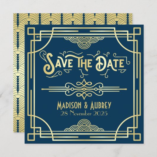 Art Deco Wedding Elegante Save The Date (Vorne/Hinten)
