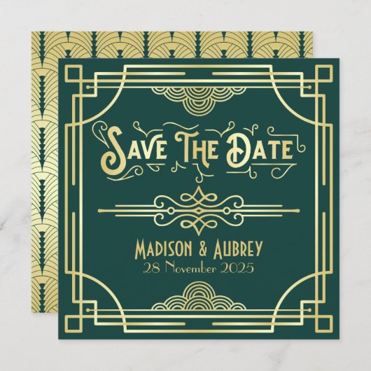 Art Deco Wedding Elegante Save The Date (Vorne/Hinten)