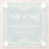 Art Deco Wedding Elegantes Gold Green Save the Dat Glasuntersetzer (Rückseite)