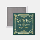 Art Deco Wedding Elegantes Gold Green Save the Dat Magnet (Vorderseite/Rückseite)