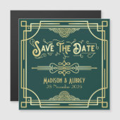 Art Deco Wedding Elegantes Gold Green Save the Dat Magnetkarte (Vorne/Hinten)
