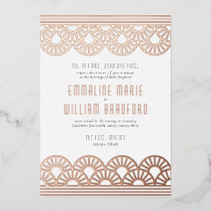 Art Deco Wedding Fan White Rose Gold Folieneinladung