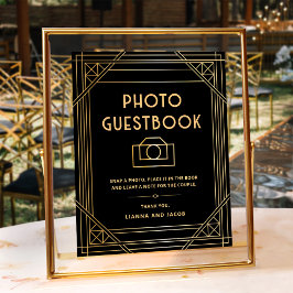 Art Deco Wedding Foto Gästebuch Black Gold Sign