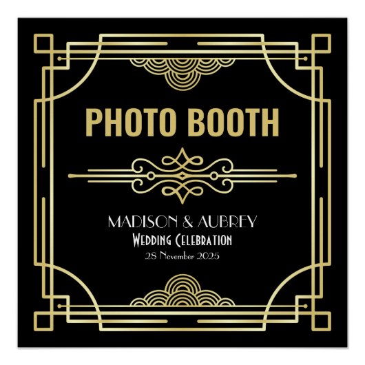 Art Deco Wedding Foto Stand Gold Black Party Sign Poster (Vorderseite)