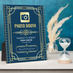 Art Deco Wedding Foto Stand Gold Blue Sign Fotoplatte